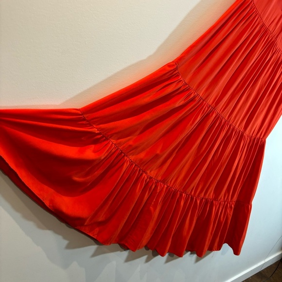 ZARA Sz L Viscose Linen Blend Tiered V-Neck Flowy Feminine Fresh Maxi Dress NEW - Picture 7 of 10